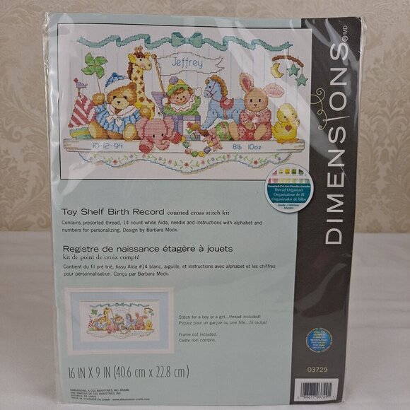 Dimensions Toy Shelf Birth Record Counted Cross Stitch Kit NWT - Picture 1 of 5